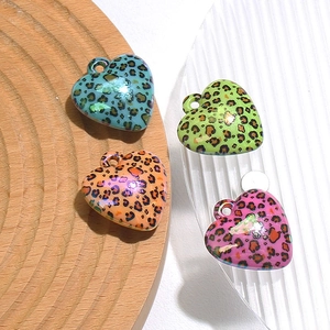UV plated leopard print heart charms in blue orange green and pink for DIY crafts