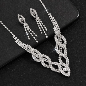 Elegant bridal jewelry set with hollow rhinestone necklace and matching earrings