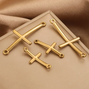 Set of gold-plated stainless steel curved cross connectors for DIY jewelry making
