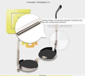 Detailed view of spring hinge mechanism on retro punk round metal sunglasses