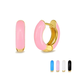 S925 silver needle geometric round enamel hoop earrings in pink blue and white colors