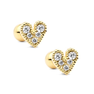 Minimalist S925 sterling silver heart stud earrings with cubic zirconia and ball back