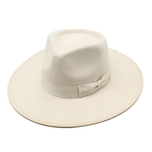 British style cream wool fedora hat with wide brim and ribbon bow for women fashion