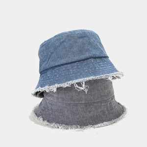 Chapeau Bob En Jean Lavé Vintage Avec Bords Effilochés Franges Usées Streetwear Décontracté Protection Solaire Réglable