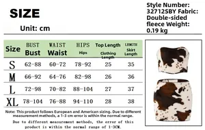 Größentabelle für Leopard-Top und Rock-Set mit Maßen in Zentimetern für S bis XL