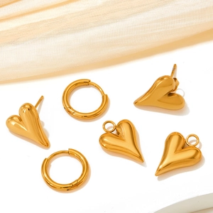 Fashion Heart Stud Earrings And Heart Pendant Hoop Earrings Stainless Steel Vacuum Plated Gold Mirror Polish Jewelry For Women