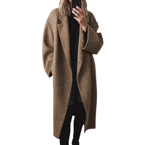 Manteau long classique en laine marron foncé avec double boutonnage et col à revers