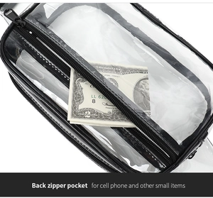Detail of waterproof PVC waist bag back zipper pocket with cash storage capacity