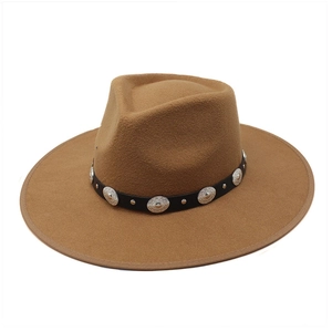 Breitkrempiger Fedora Hut Western Cowboy Filzhut Mit Lederband Und Metallschnallen Für Herren Und Damen