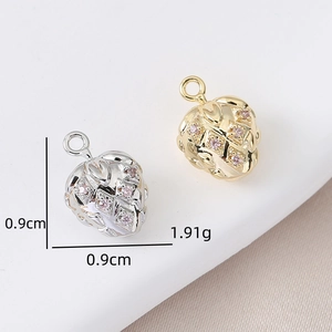 Pink zircon strawberry fruit pendants in gold and silver finish for DIY jewelry