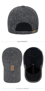 Detailed back and interior views of the winter warm grey baseball cap for men