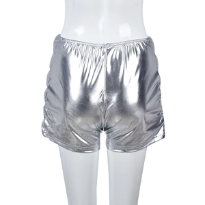 Rear view detail of silver metallic high-elasticity padded shorts with water-resistant finish