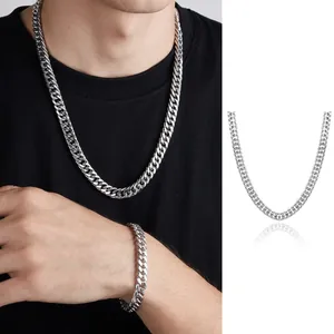 Cuban Link Necklace And Bracelet Titanium Steel Heavy Duty Hip Hop Punk Style High Polished Jewelry For Men Women