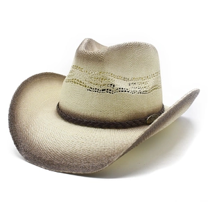 Western Cowboy Straw Hat Wide Brim Gradient Color Breathable Retro Jazz Sun Hat With Braided Leather Band