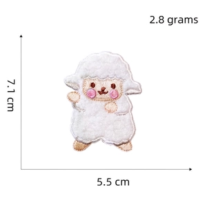 Cute white plush sheep embroidery patch sticker, 7.1cm x 5.5cm DIY decoration