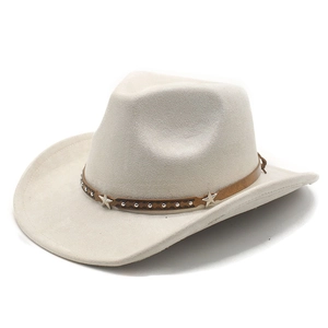 Classic cream felt fedora hat with studded leather band in a retro western style