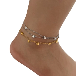 Minimalist multi-layer stainless steel star anklet set in gold and silver finishes