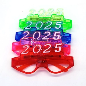 Stack of five colorful 2025 LED glowing glasses for New Year Eve party celebration