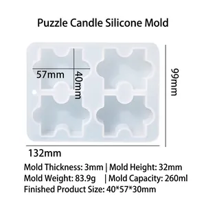 Dettaglio stampo in silicone per candele a puzzle con specifiche di 132x99mm