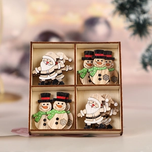 Set d'ornements de Noël en bois avec Père Noël et bonhomme de neige en boîte cadeau