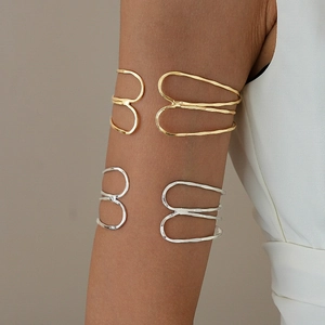 Multi Layer Wavy Geometric Open Cuff Bracelet Hammered Alloy Minimalist Chic Arm Cuff Jewelry Women