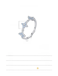 Detailed view of S925 sterling silver ring with opal clover and product dimensions