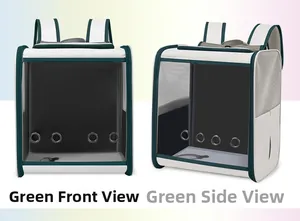 Détail du sac de transport vert et blanc avec maille respirante et poche de rangement