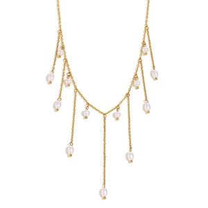 Collier en acier inoxydable plaqué or 18 carats avec glands en perles d'imitation