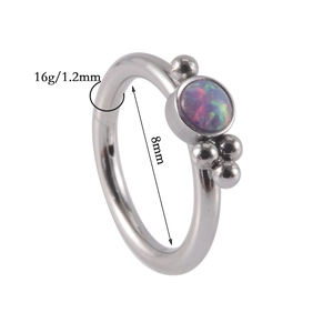 Polished stainless steel opal nose ring and ear hoop with ball beads 1.2x8mm