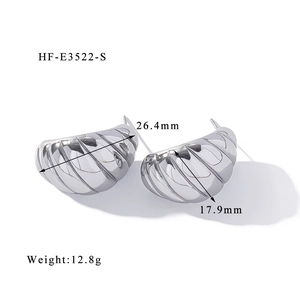 Silver geometric textured hoop earrings details with size specs 26.4mm by 17.9mm