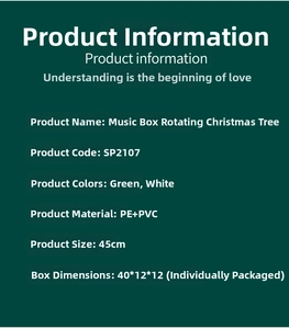 Detailed specifications chart for the rotating music box Christmas tree SP2107 size 45cm