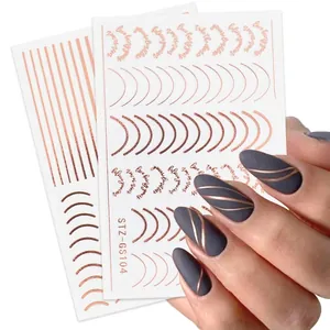 Metallic Nail Art Stickers Self-Adhesive French Lines Rose Gold Silver DIY Manicure Decoration Star Moon Design Decals For Women