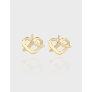 925 Sterling Silver Heart Stud Earrings For Women Rhinestone Knot Love Design Minimalist Elegant Jewelry Accessory Gift