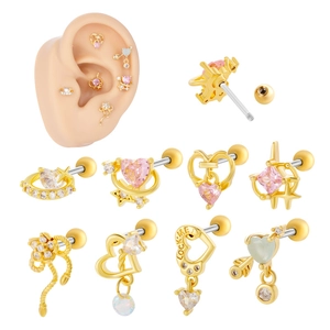 Zircon Heart Star Cartilage Stud Earrings With Stainless Steel Earring Post Copper Sweet Piercing Jewelry For Women