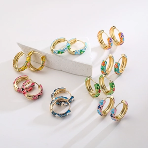Retro Hoop Earrings Copper Gold Plated Enamel Floral Butterfly Patterns Vintage Jewelry For Women Colorful