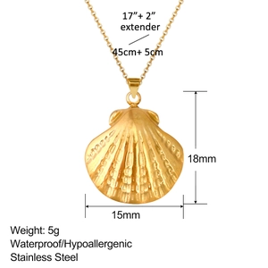 Collana con conchiglia in acciaio inossidabile dorato e misure del pendente