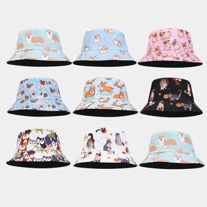 Reversible Cartoon Animal Print Bucket Hat Polyester Breathable Sun Protection Outdoor Foldable Fisherman Hat For Men Women