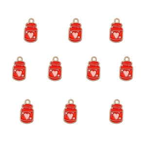 Detailed view of red and pink heart enamel jar-shaped pendants for DIY jewelry making
