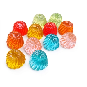 Mix of colorful resin spiral candy charms in six translucent jelly colors for DIY crafts