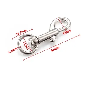 Silver swivel snap hook keychain hardware with precise dimension measurements in millimeters