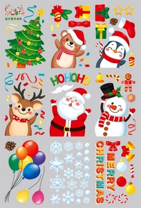 Détails de stickers de Noël pour fenêtres avec Père Noël, rennes et flocons de neige