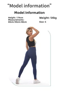 Close-up of high waist yoga pants fit showing model size and fabric stretch details