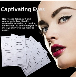 Detailed view of non-woven eyeshadow and eyeliner stencils showing multiple makeup styles