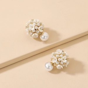 Flower Stud Earrings Alloy Zircon Imitation Artificial Pearl Two-Way Elegant For Women With 925 Sterling Silver Earring Post
