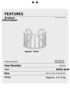 Detail specifications of S925 sterling silver hollow wide ring with zircon inlaying