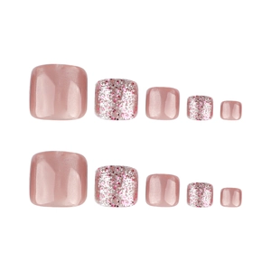 Pink cat eye and glitter press-on toe nails set featuring 10pcs shimmering fake nails