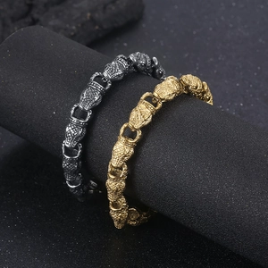 Retro punk 10mm stainless steel snake head bracelets in antique silver and gold finishes