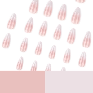 Pink gradient almond press on nails with vertical 3D texture and silver glitter tips