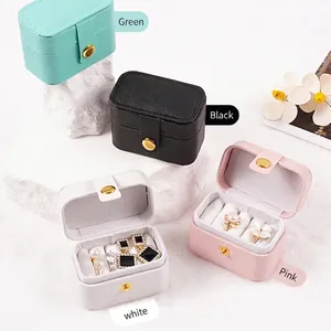 Mini portable PU leather jewelry organizer boxes in four colors with button closure