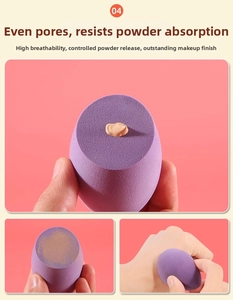 Detailed macro showing the fine porous texture of the purple makeup sponge for even application